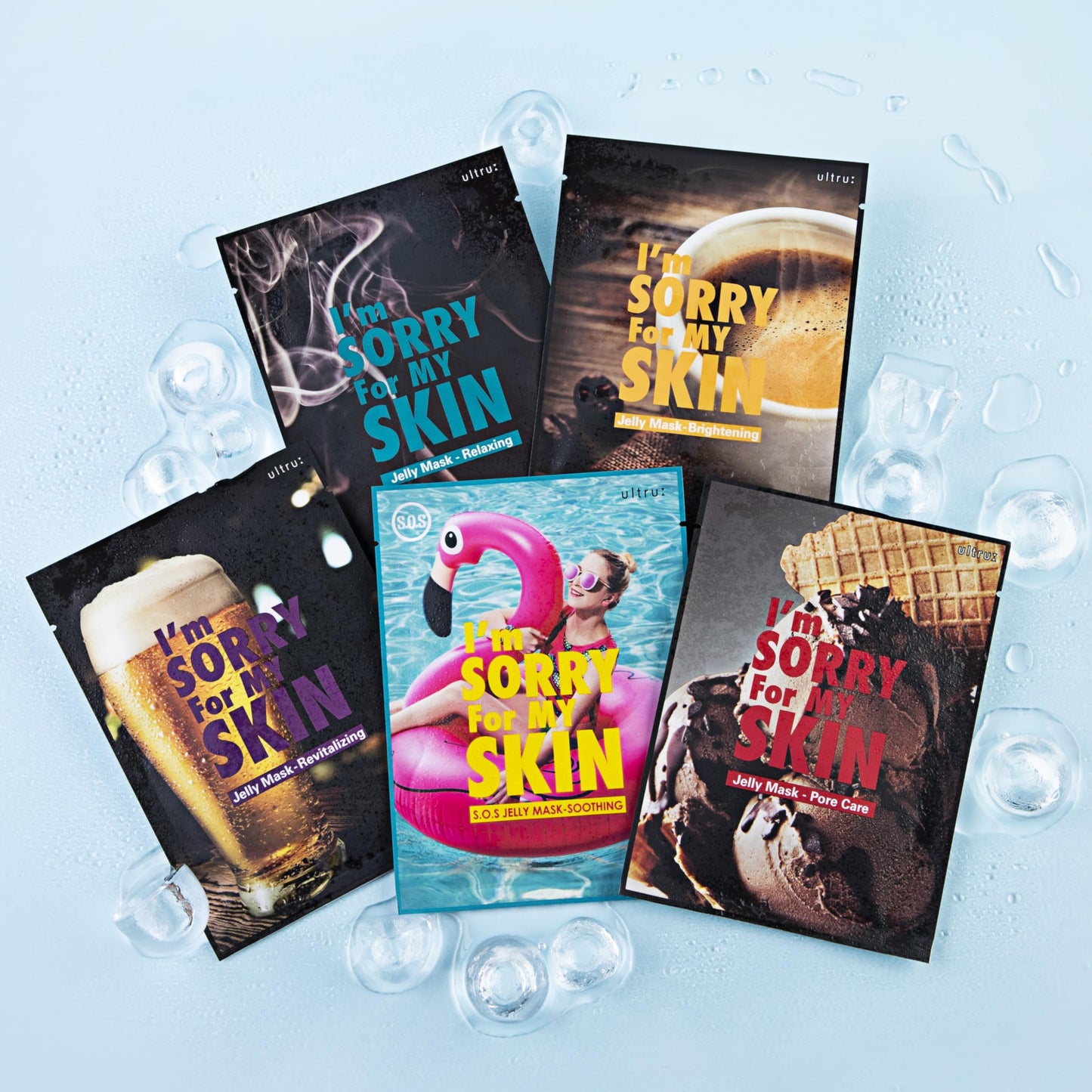 I'M SORRY FOR MY SKIN Jelly Mask Full Set for Skin Stress Relief, Korean Skin Care Travel Essentials Kit, K-Beauty Hydrating Face Mask Sheets, Gifts for Women (Pack of 5)