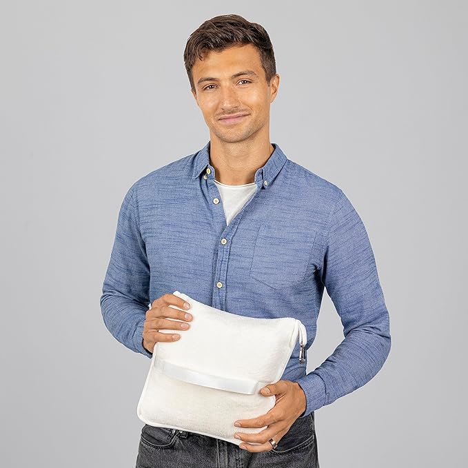 BlueHills Premium Soft Plush Travel Blanket Pillow for Airplane Traveling Essentials in a Bag Flight Throw with Backpack Clip Compact Portable Plane Accessories Ivory White - T025