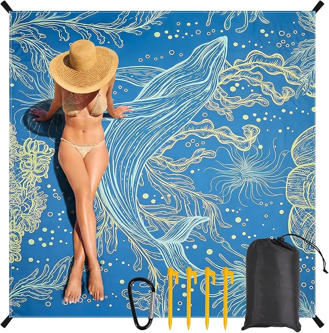 Beach Blanket Waterproof Sandproof, Extra Large Beach Mat, Oversized Picnic Blankets 71 * 87inches, Quick Drying, Lightweight Beach Mat for Camping, Traval, Festivals