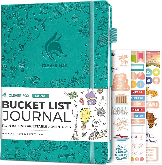 Clever Fox Bucket List Journal Large – Inspirational Book for Memories & Adventures – Motivational Bucket List Notebook for Couples, A4 (Turquoise)