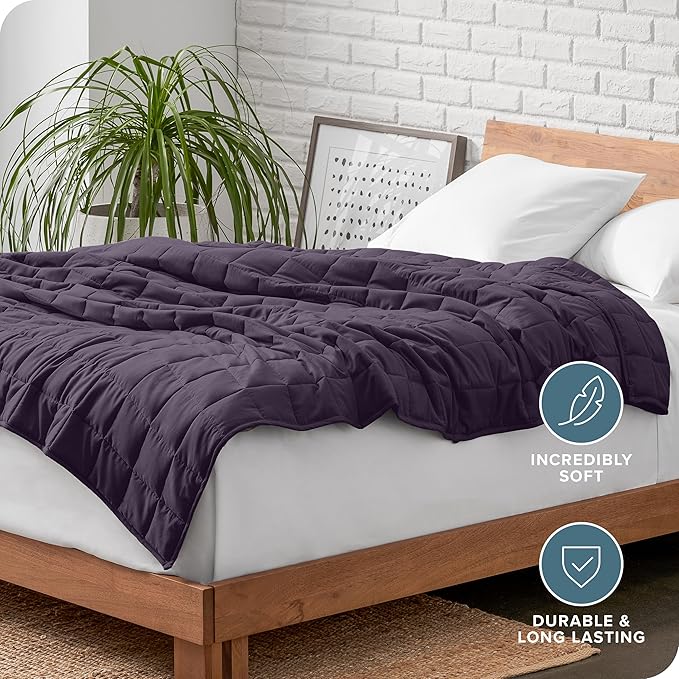 Bare Home Weighted Blanket Queen Size 17lbs (60" x 80") for Adults - All-Natural 100% Cotton - Premium Heavy Blanket Nontoxic Glass Beads (Eggplant, 60"x80")
