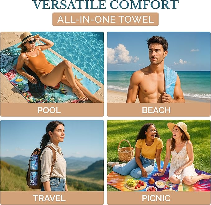 Casa Platino Pool Towels 4 Pack – Extra Large 32"x71" Sand Free Beach Towel, Quick Dry, Lightweight for Camping, Travel & Beach Essentials for Women – Nabran