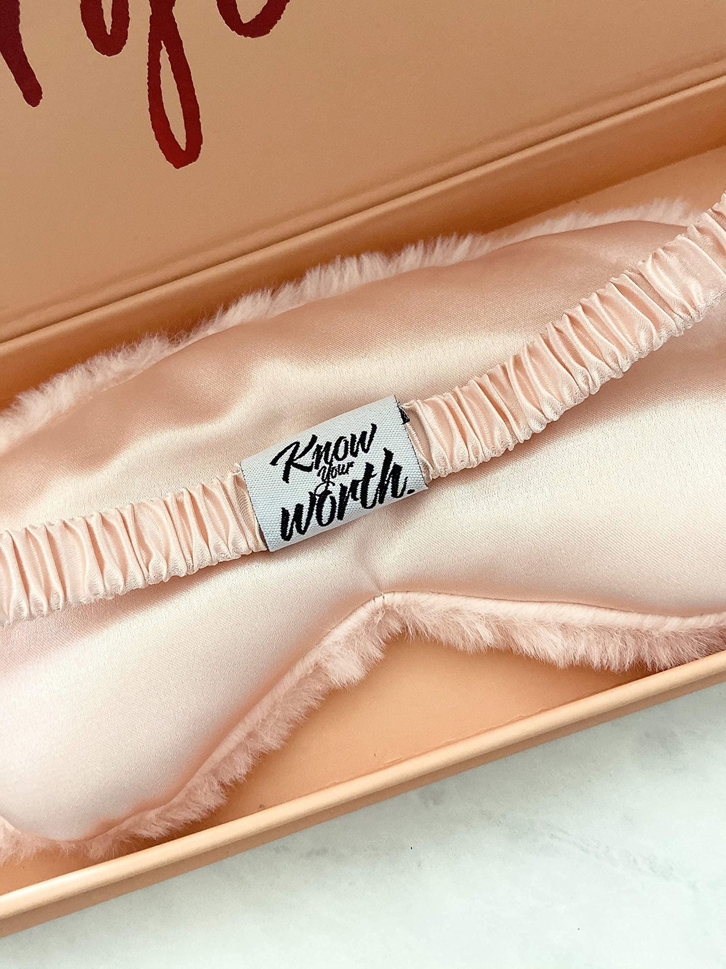 Know Your Worth 100% Mulberry Silk Sleep Eye Mask + Luxury Gift Box - Soft Faux Fur on One Side, Silk on Other - 100% Blackout - Best Gift for Her