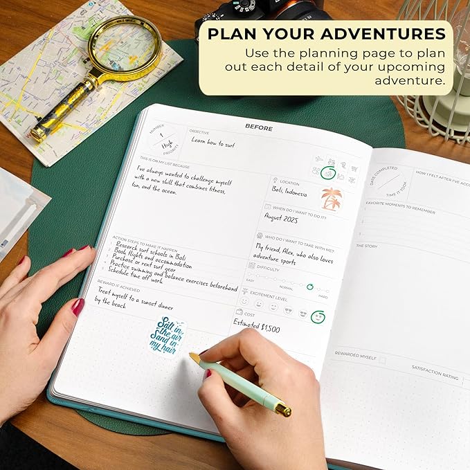 Clever Fox Bucket List Journal Large – Inspirational Book for Memories & Adventures – Motivational Bucket List Notebook for Couples, A4 (Aquamarine)