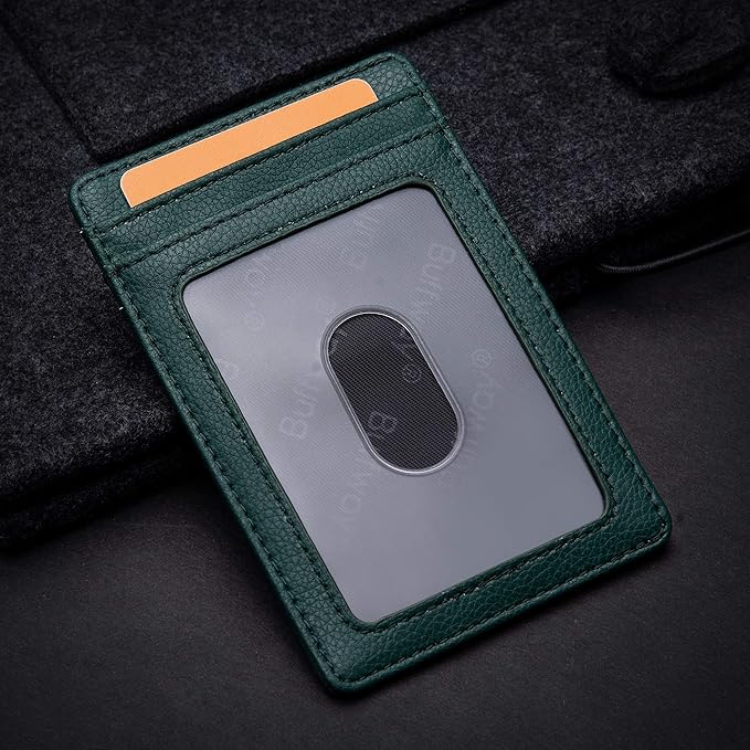 Buffway Mens Slim Wallet, Minimalist Thin Front Pocket Leather Credit Card Holder with RFID Blocking for Work Travel