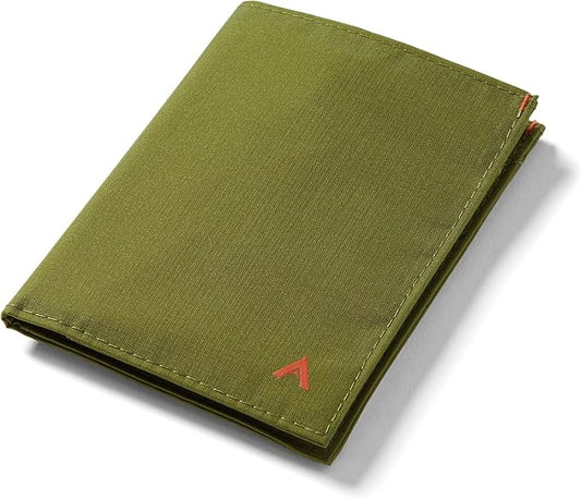 Allett Travel Wallet, Cala Green | Nylon, Thin Bifold, RFID Blocking, Minimalistic, Front Pocket | Holds Up To 10 Cards & Passport | For Men & Women