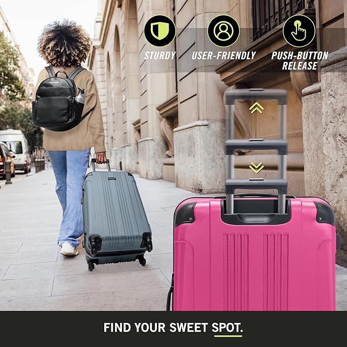 Kenneth Cole REACTION Out of Bounds Lightweight Hardshell 4-Wheel Spinner Luggage, Magenta, 2-Piece Set (20" & 28")