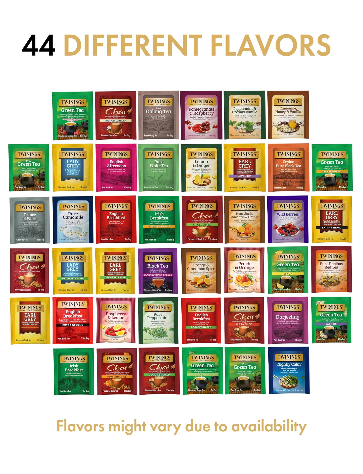 Twinings Tea Bag Sampler Assortment, Variety Pack (44 Count), 44 Unique Flavors for Tea Lovers: Women, Men, Couples, Family, Friends, Coworkers