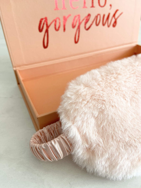 Know Your Worth 100% Mulberry Silk Sleep Eye Mask + Luxury Gift Box - Soft Faux Fur on One Side, Silk on Other - 100% Blackout - Best Gift for Her