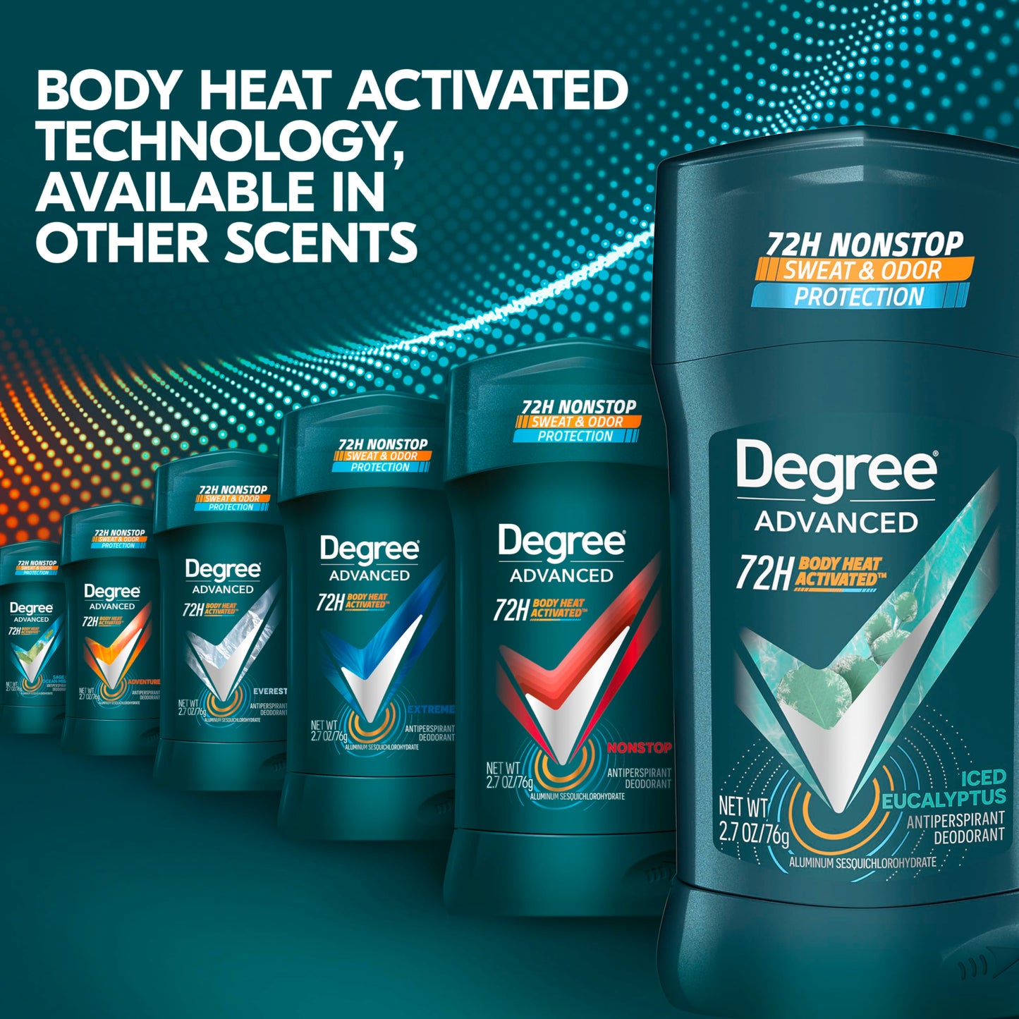 Degree Men Advanced Antiperspirant Deodorant Stick Ice Eucalyptus 4 Count 72-Hour Sweat and Odor Protection Deodorant for Men with Body Heat Activated Technology 2.7 oz