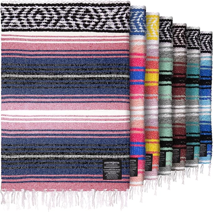 Authentic Large Handwoven Mexican Blanket - Soft Yoga- Durable Serape- Lightweight Falsa, Beach, Camping, Picnic, Outdoor Blanket 70"x50" - Rose Pastel