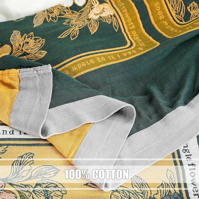 Boho Throw Blanket for Bed 100% Cotton Ultra Soft Rustic Quilt Fall Blanket Floral Printed Farmhouse Decor Bed Blankets,80"×90" All Season Rustic Throw for Sofa Couch Chair