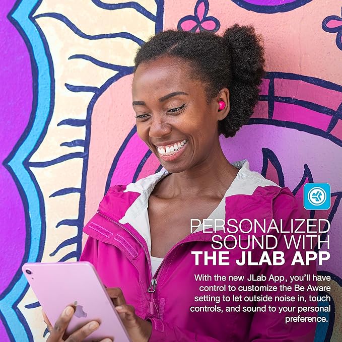 JLab JBuds Mini True Wireless Bluetooth Earbuds + Charging Case, Hot Pink, IP55 Sweat and Dust Proof, Bluetooth Multipoint, Be Aware Audio, 3 EQ Sound Settings, Crystal Clear Calls