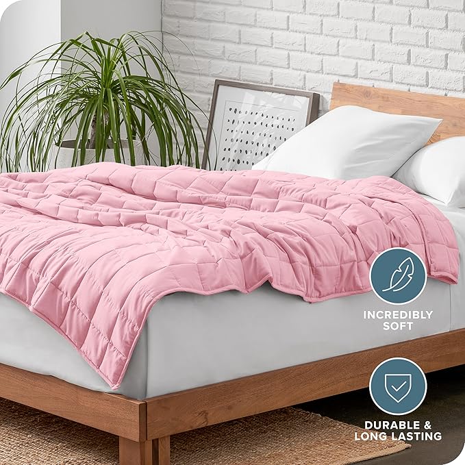 Bare Home Weighted Blanket Queen Size 22lb (60" x 80") for Adults - All-Natural 100% Cotton - Premium Heavy Blanket Nontoxic Glass Beads (Light Pink, 60"x80")