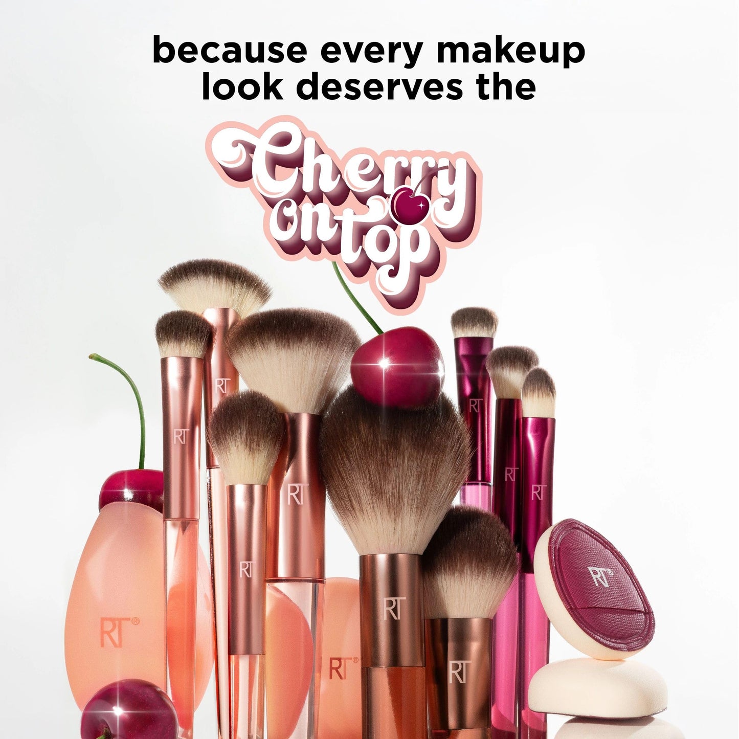 Real Techniques Cherry On Top A Brighter Hue Base Set, Face Makeup Brushes & Travel Covers, For Foundation, Concealer, Powder, & Blush, Synthetic Bristles, Vegan & Cruelty-Free, 6 Piece Set