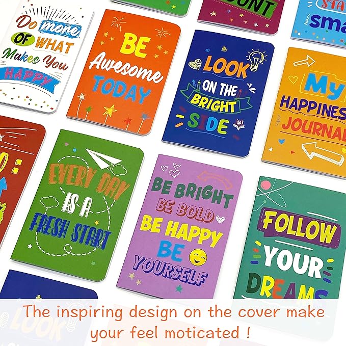 24 Pcs Mini Colorful Notebooks, Funny Motivational Journals Notepads Inspirational Notepads Small Pocket Notebook for Kids Teacher School Office Gift Bulk Prizes Travel Supplies (Colorful)