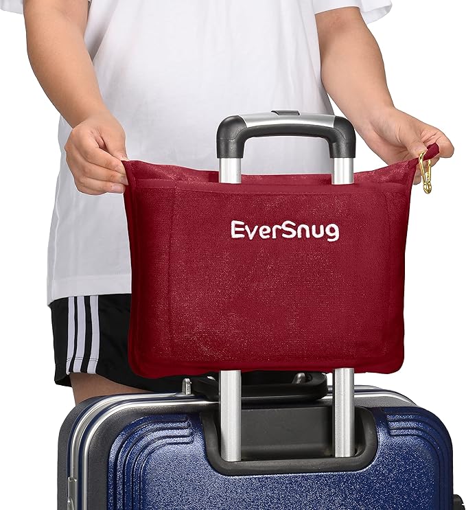 EverSnug Travel Blanket and Pillow - Ultra-Soft, Compact & Lightweight, 65x40 Inches, with Carry Case, Luggage Sleeve & Backpack Clip for Airplane Comfort (Burgundy)