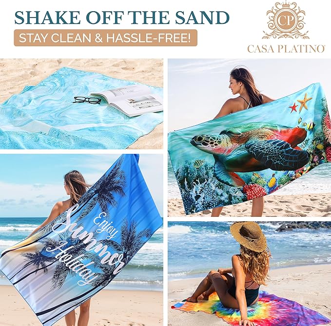 Casa Platino Pool Towels 4 Pack – Extra Large 32"x71" Sand Free Beach Towel, Quick Dry, Lightweight for Camping, Travel & Beach Essentials for Women – Nabran