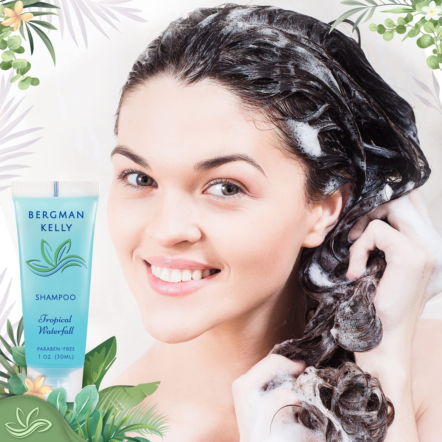 BERGMAN KELLY - Hotel Toiletries Bundle - Tropical Waterfall, 1 oz ea, 125 Pieces - 5-Piece Set: 25 ea Rectangular Bar Soap, Shampoo, Conditioner, Body Lotion & Body Wash - Bulk Mini Guest Amenities