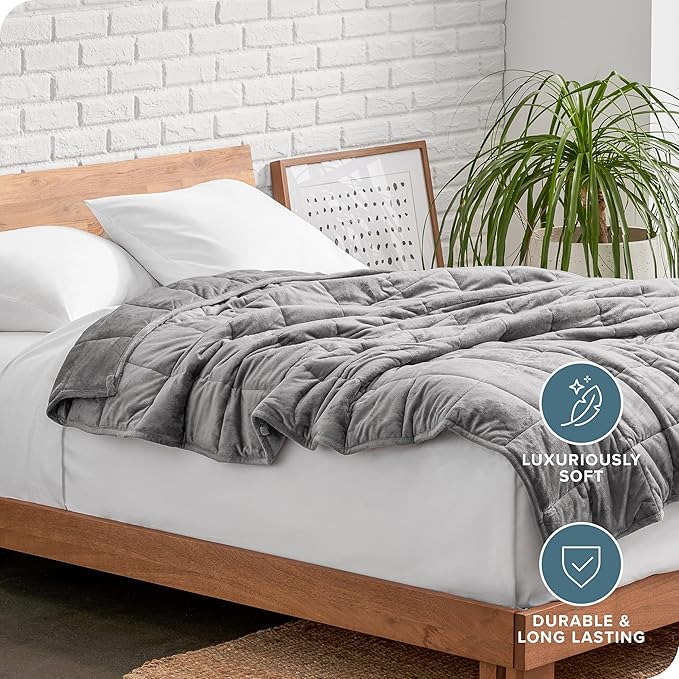 Bare Home Weighted Blanket Queen Size 20lb (60" x 80") for Adults - Minky Fleece - Premium Heavy Blanket Nontoxic Glass Beads (Light Grey, 60"x80")