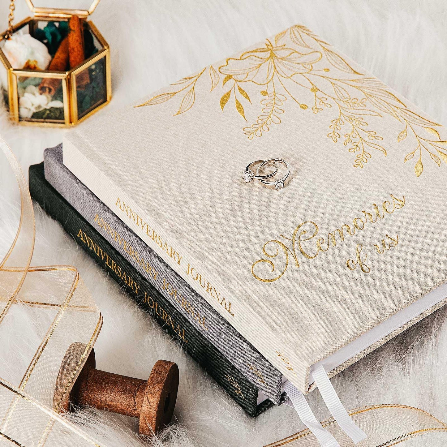 Lanpn Wedding Anniversary Journal Book Memories of Us, Linen Dating to 70th Wedding Scrapbook Notebook Memory Book, Newlywed Marriage Couple Anniversary Journal Bridal Shower Gifts (Beige, 190 Pages)