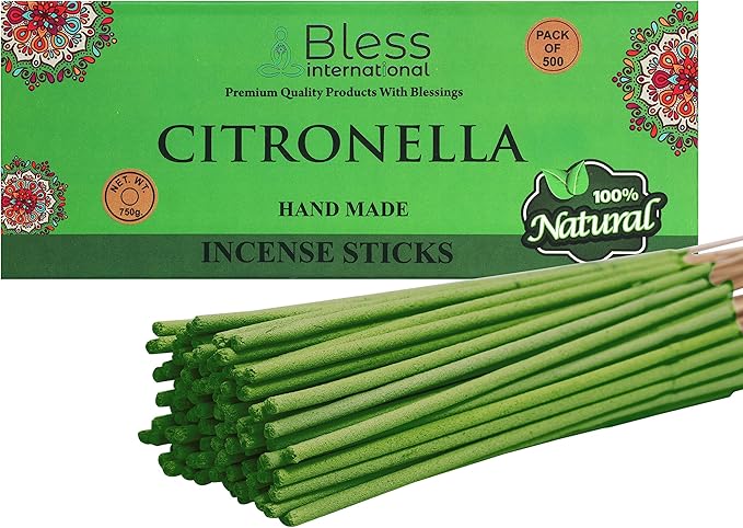 Bless-Citronella 100%-Natural-Handmade-Hand-Dipped-Incense-Sticks Organic-Chemicals-Charcoal-Free Purification-Relaxation-Positivity-Yoga-Meditation Best-Woods-Scent (500 Sticks (26 OZ))