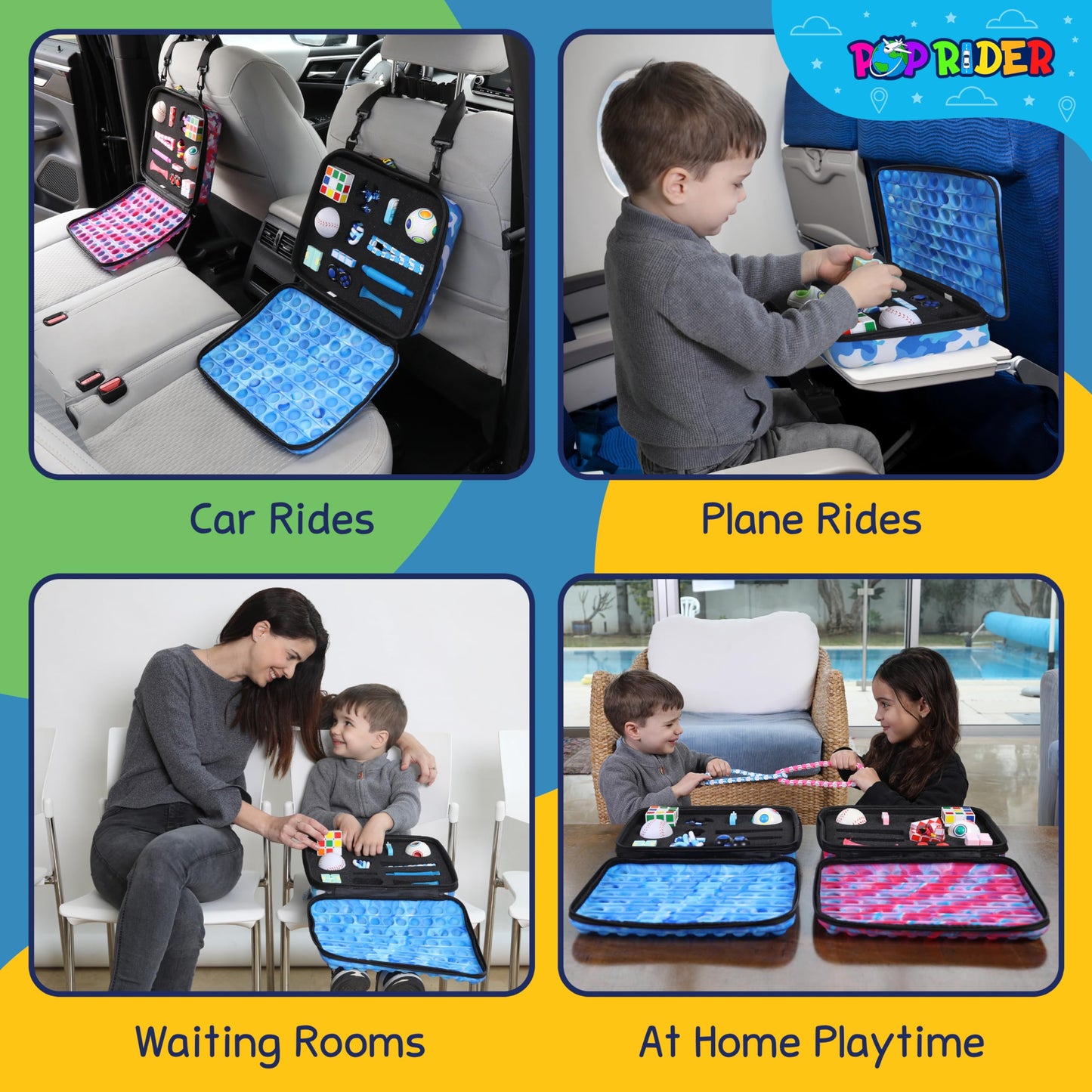 POPRIDER Travel Fidget Case Set with 12 Fidget Toys, Road Trip Activities for Kids, Airplane Must Haves for Kids, Sensory Toys, Car Travel Essentials for Long Trips (Blue)
