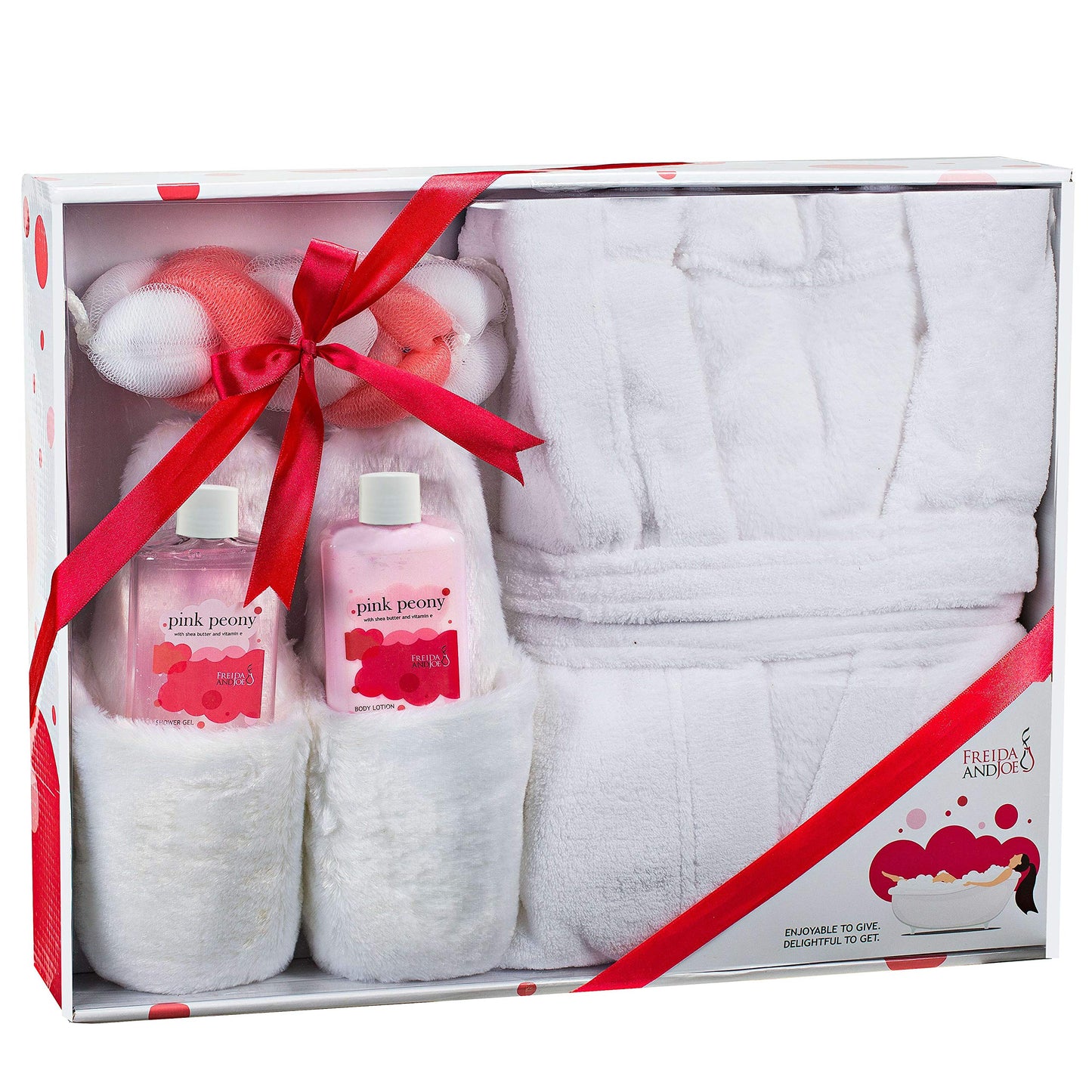 Luxury Home Spa Gift Basket with Pink Peony Scent - Indulgent Ultra Soft Bathrobe & Plush Slipper Spa Box for Women - Complete Bath & Body Set Luxury Body Care