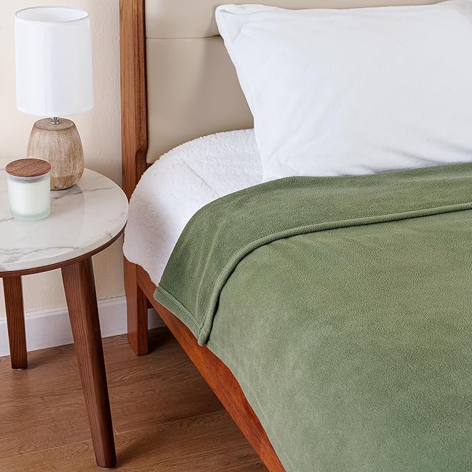 Berkshire Blanket Microfleece Queen Size Bed Blanket Dark Sage Green,Lightweight Soft Breathable Plush Micro Fleece Blanket for Bed Couch Sofa,90x90 Inches