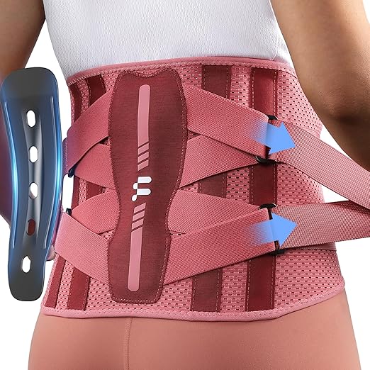 Back Brace for Women with Carbon Fiber Splints, Ergonomic Curved Spine Support, Breathable Air Mesh, Lightweight Back Brace for Lower Back Pain Women, Posture, Heavy Lifting, Sciatica, Pink, L