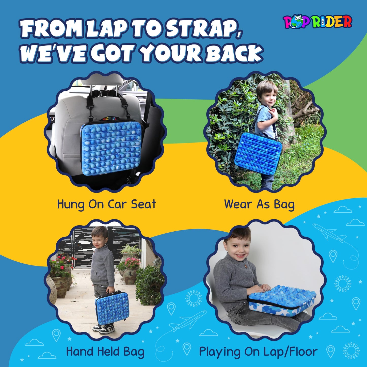 POPRIDER Travel Fidget Case Set with 12 Fidget Toys, Road Trip Activities for Kids, Airplane Must Haves for Kids, Sensory Toys, Car Travel Essentials for Long Trips (Blue)