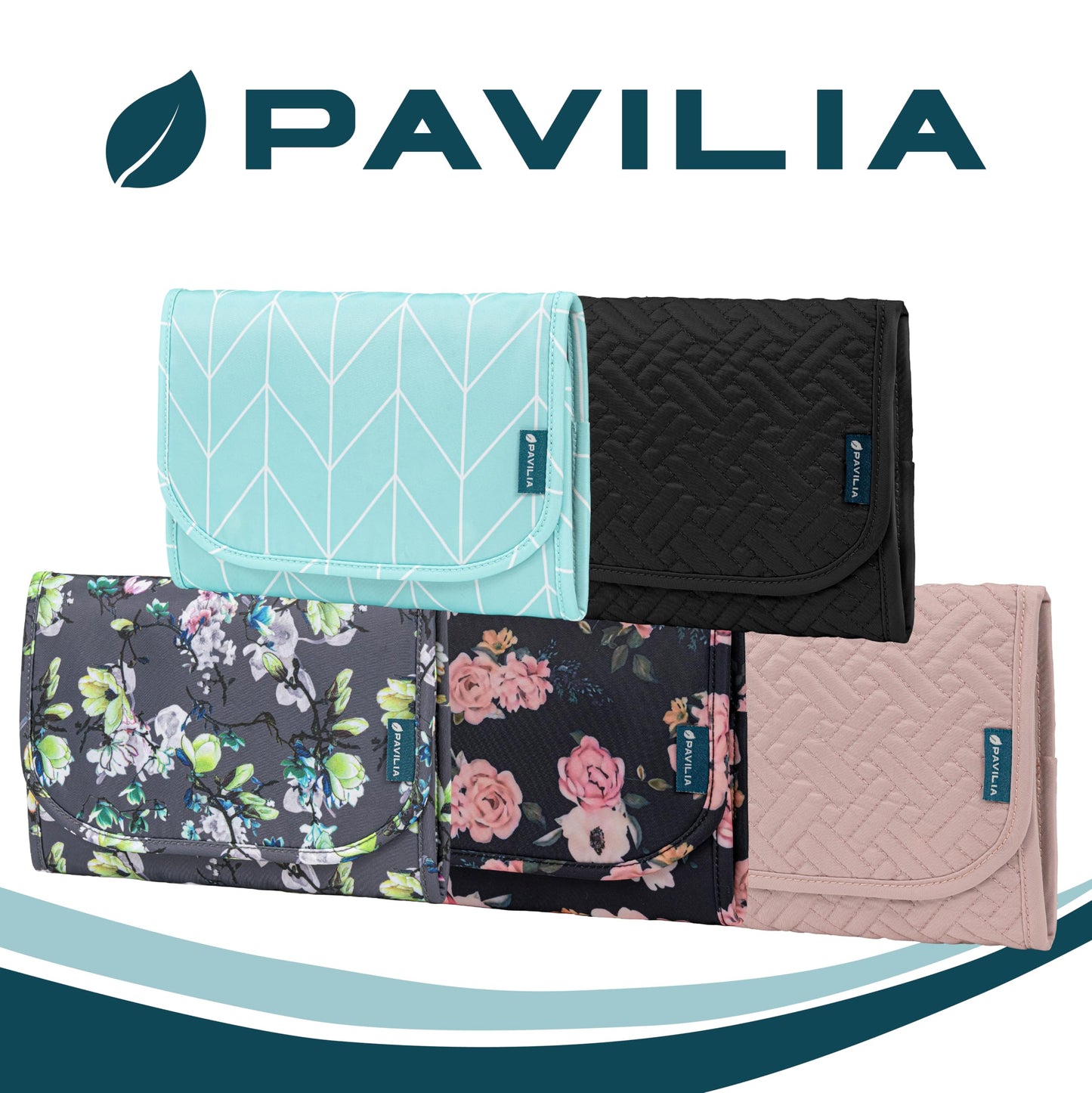 PAVILIA Travel Jewelry Case Organizer, Foldable Jewelry Travel Roll Bag, Small Jewelry Travel Pouch Wallet for Earrings, Rings, Necklaces, Bracelets, Travel Packing Accessories (Chevron Teal)