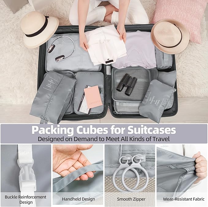 10 Pcs Set Packing Cubes - Travel Packing Organizers, Expandable Suitcase Organizer, Luggage Organizer Bags