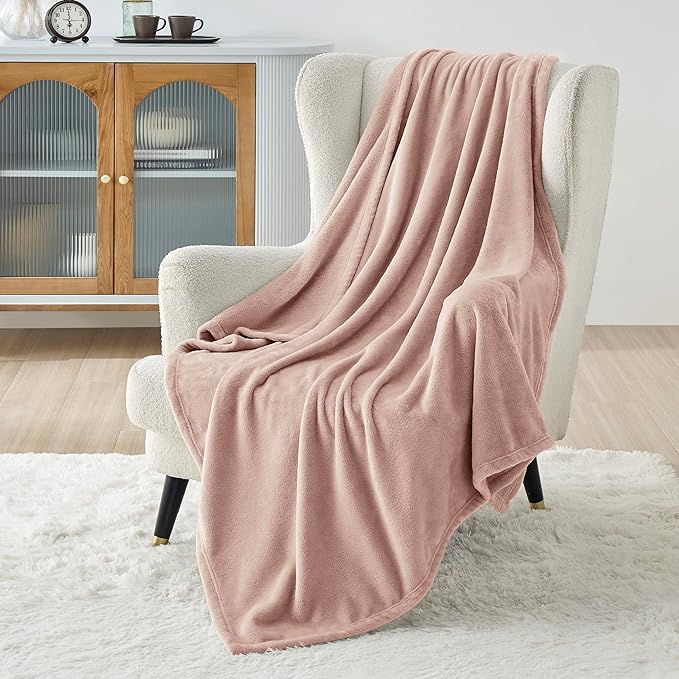 Bedsure GentleSoft Fleece Blanket Twin Size Dusty Pink - 300GSM Lightweight Plush Fuzzy Cozy Soft Warm Blanket for Bed, Sofa, Couch, Travel, Camping, 60x80 inches