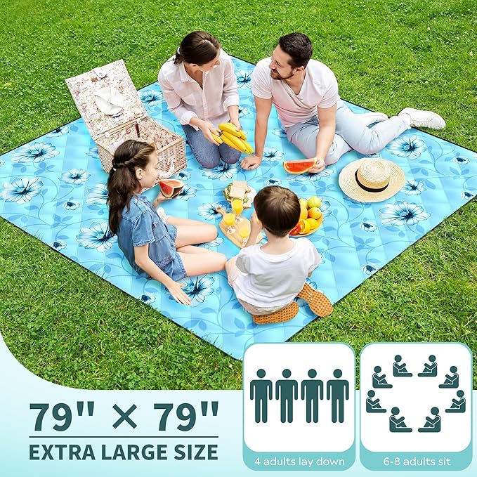 ANJ Outdoors (2025 Upgrade) Extra Large Waterproof Picnic Blankets | Foldable Sandproof Beach Blanket N Outdoor Blanket | 5-Layer Machine Washable Soft Picnic Mat for Camping, Grass, Park N Stadium