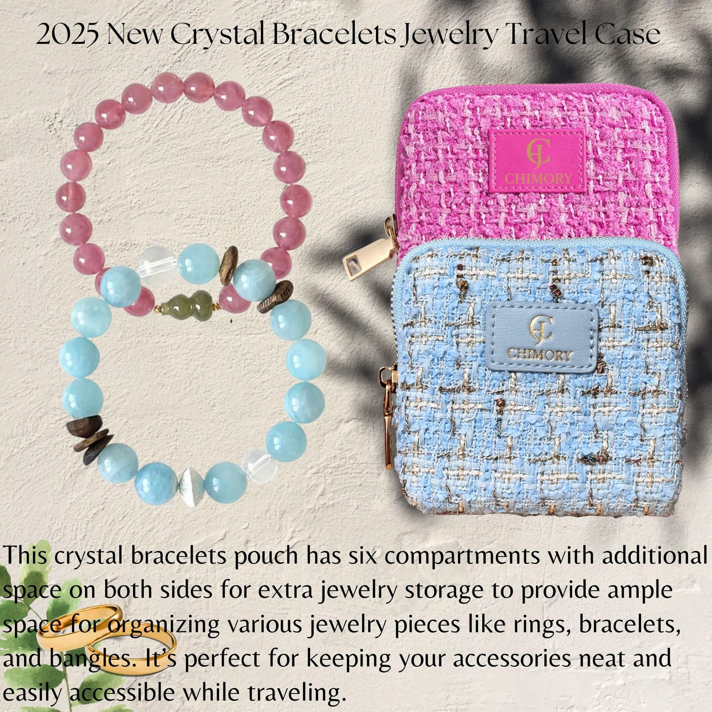 2025 New Travel Jewelry Case – Jewelry Organizer Travel for Rings, Bracelets, & Bangles with Smooth Metal Zipper, Elegant Jewelry Roll for Journey, Crystal Jewelry Storage Pouch, Mini, Tweed Blue