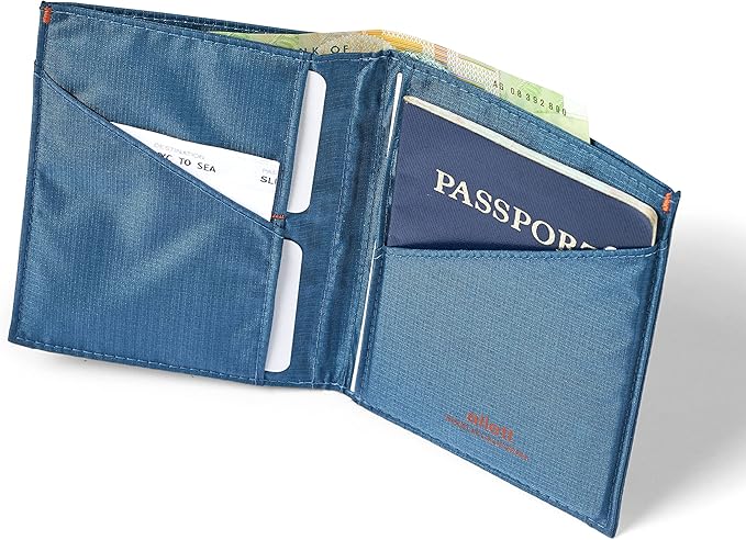 Allett Travel Wallet, Indigo Blue | Nylon, Thin Bifold, RFID Blocking, Minimalistic, Front Pocket | Holds Up To 10 Cards & Passport | For Men & Women