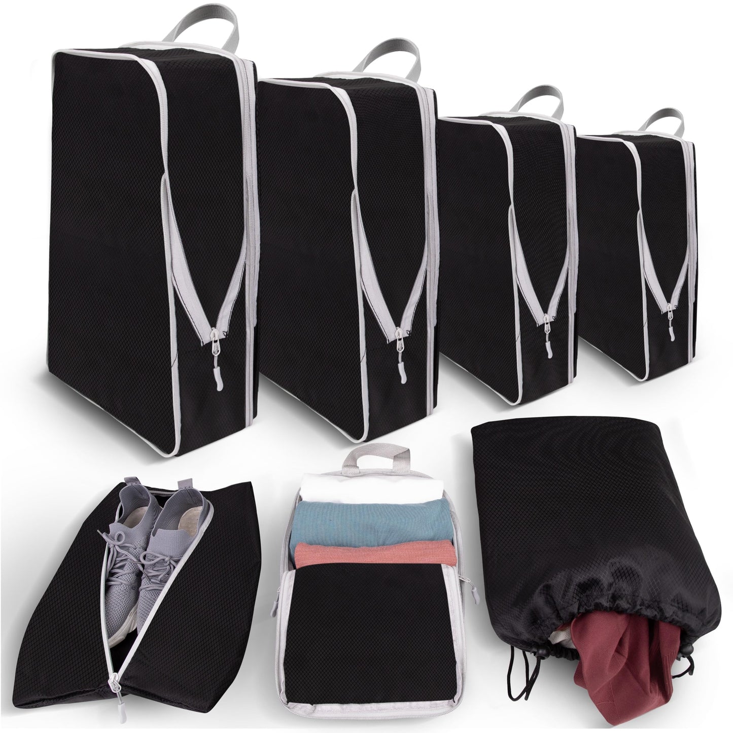 AMHARBOR Set of 6 Compression Packing Cubes for Travel - Space-Saving Luggage Organizers - Vacation Travel Essentials - Lightweight Accessories for Suitcase