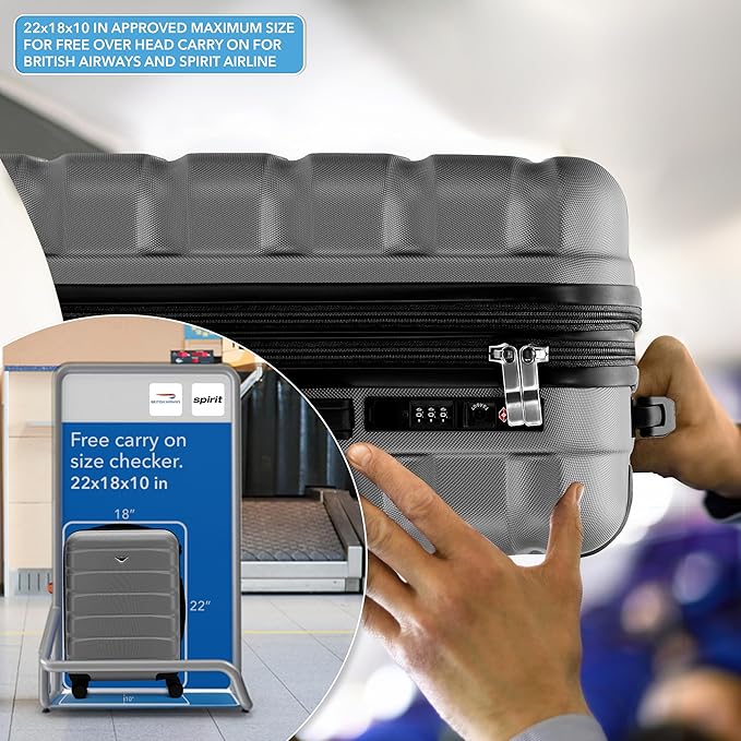 Carry On Suitcase Hardside TSA Lock & USB Port Silent Double Spinner Wheels Maximum Overhead Carry-On Bag Approved For Many Airlines( 22x18x10" ,Charcoal )