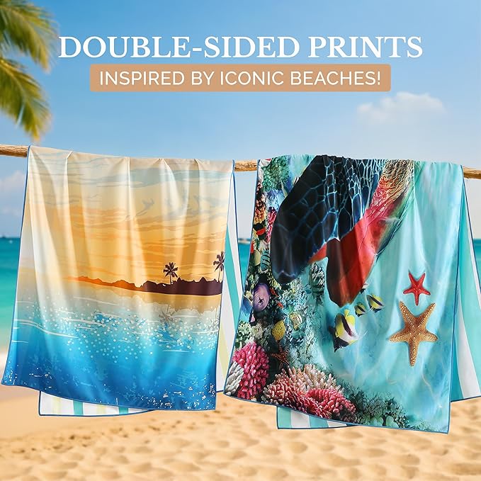 Casa Platino Pool Towels 6 Pack – Oversized 71"x32" Sand Free Microfiber Towel, Quick Dry and Lightweight with Double-Sided Prints, Beach Gifts for Women, Ideal for Travel & Camping – Lucky Bay