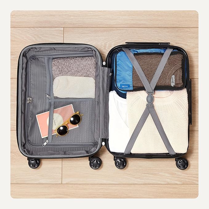 Amazon Basics 26" Hardside Medium Checked Luggage, Hardshell Suitcase With Wheels, Expandable For Up to 15% More Space, With Scratch-Resistant Surface, Four Multi-directional Wheels, Light Blue