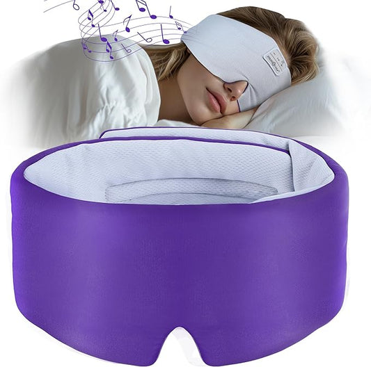 MUSICOZY Ice Silk Sleep Headphones with Bluetooth Mask, Eye Mask for Sleeping in Total Darkness, 5.4 Bluetooth Sleep Mask Sleep Headphones, Soft, Gifts for Men Women (Purple)