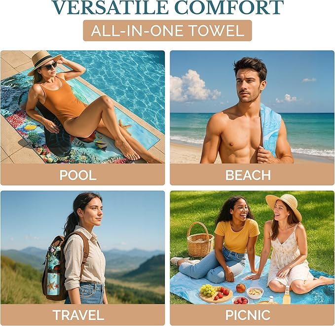 Casa Platino Beach Towels 2 Pack – Extra Large 32"x71" Quick Dry Towel, Lightweight Microfiber Beach Towel for Pool, Camping & Travel – Ideal for Summer, Travel, Poolside & Beach – Sauble