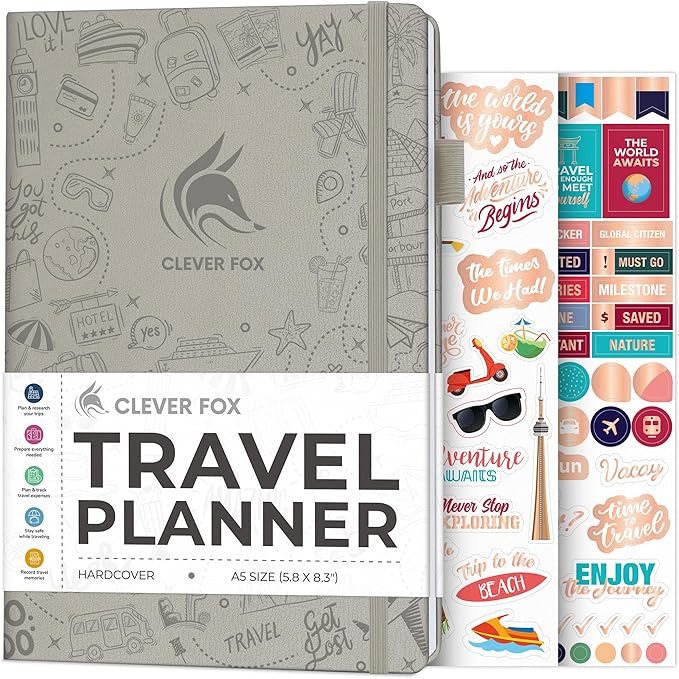 Clever Fox Travel Journal – Vacation & Trip Organizer with Budget Plan, Packing List, Travelling Expense Tracker, A5 (Foggy Alps)