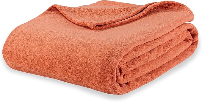 Berkshire Blanket Microfleece Queen Size Bed Blanket Amberglow Orange, Lightweight Soft Breathable Plush Micro Fleece Blanket for Bed Couch Sofa, 90x90 Inches