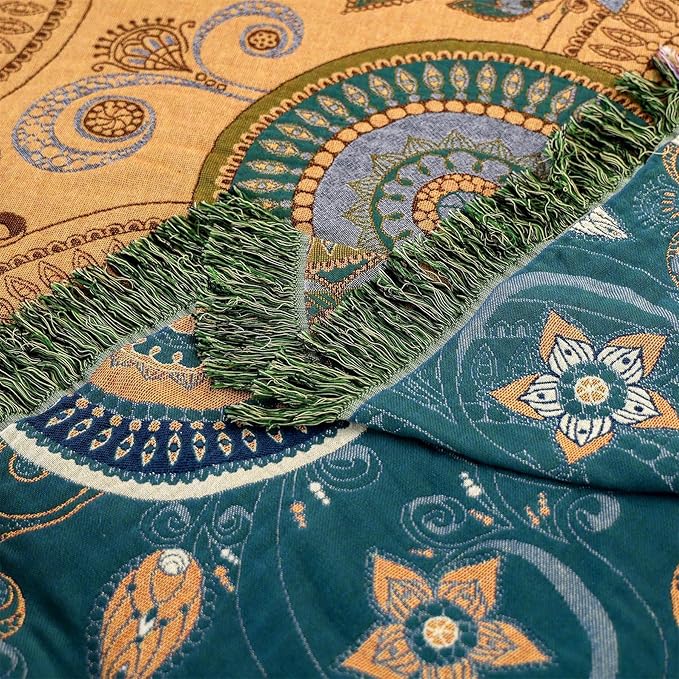 Boho Throw Blanket for Bed 100% Cotton Ultra Soft Rustic Quilt Spring Blanket- Farmhouse Decor Bed Fall Blanket,All Season Rustic Throw for Sofa Couch Chair (Boho-Floral-O, 80"×90")