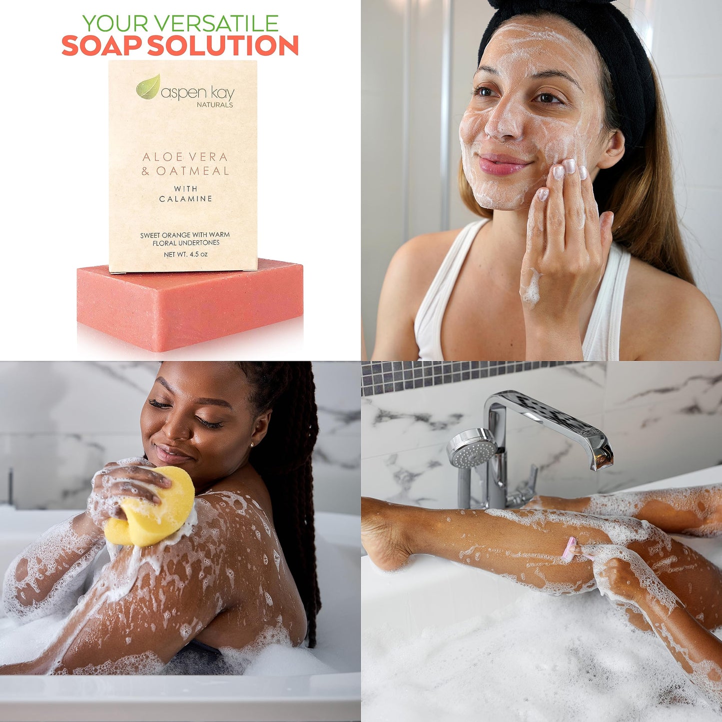 Aloe Vera & Oatmeal Soap Bar with Calamine, Natural & Organic Ingredients - Organic Aloe Vera & Colloidal Oats. Face & Body - for Men, Women & Teens. Gentle Body Wash. 4.5 oz Bar