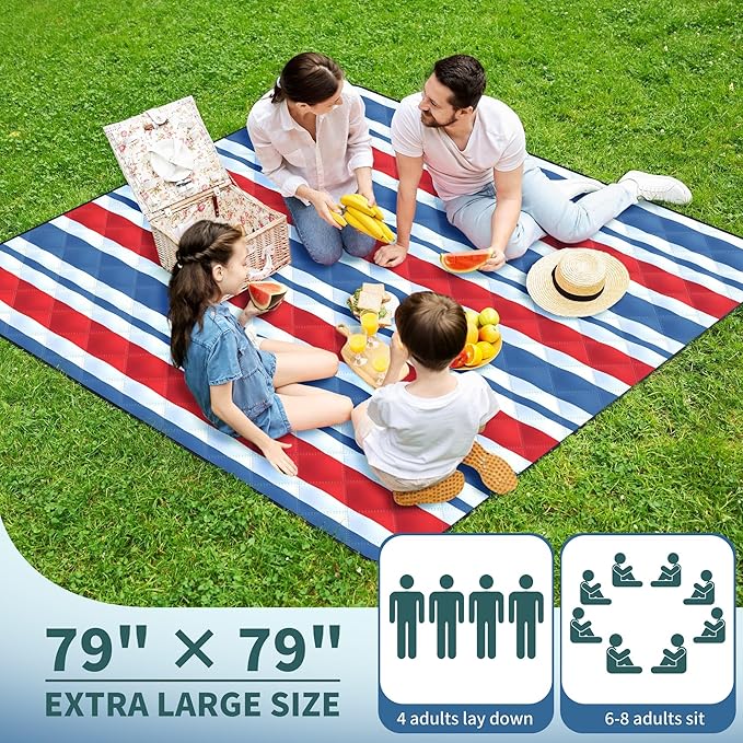 ANJ Outdoors (2025 Upgrade) Extra Large Waterproof Picnic Blankets | Foldable Sandproof Beach Blanket N Outdoor Blanket | 5-Layer Machine Washable Soft Picnic Mat for Camping, Grass, Park N Stadium