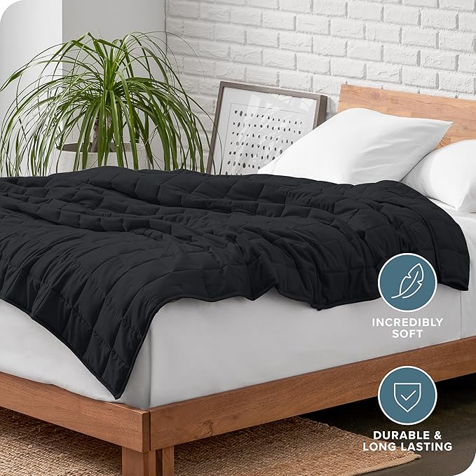 Bare Home Weighted Blanket Queen Size 17lbs (60" x 80") for Adults - All-Natural 100% Cotton - Premium Heavy Blanket Nontoxic Glass Beads (Black, 60"x80")
