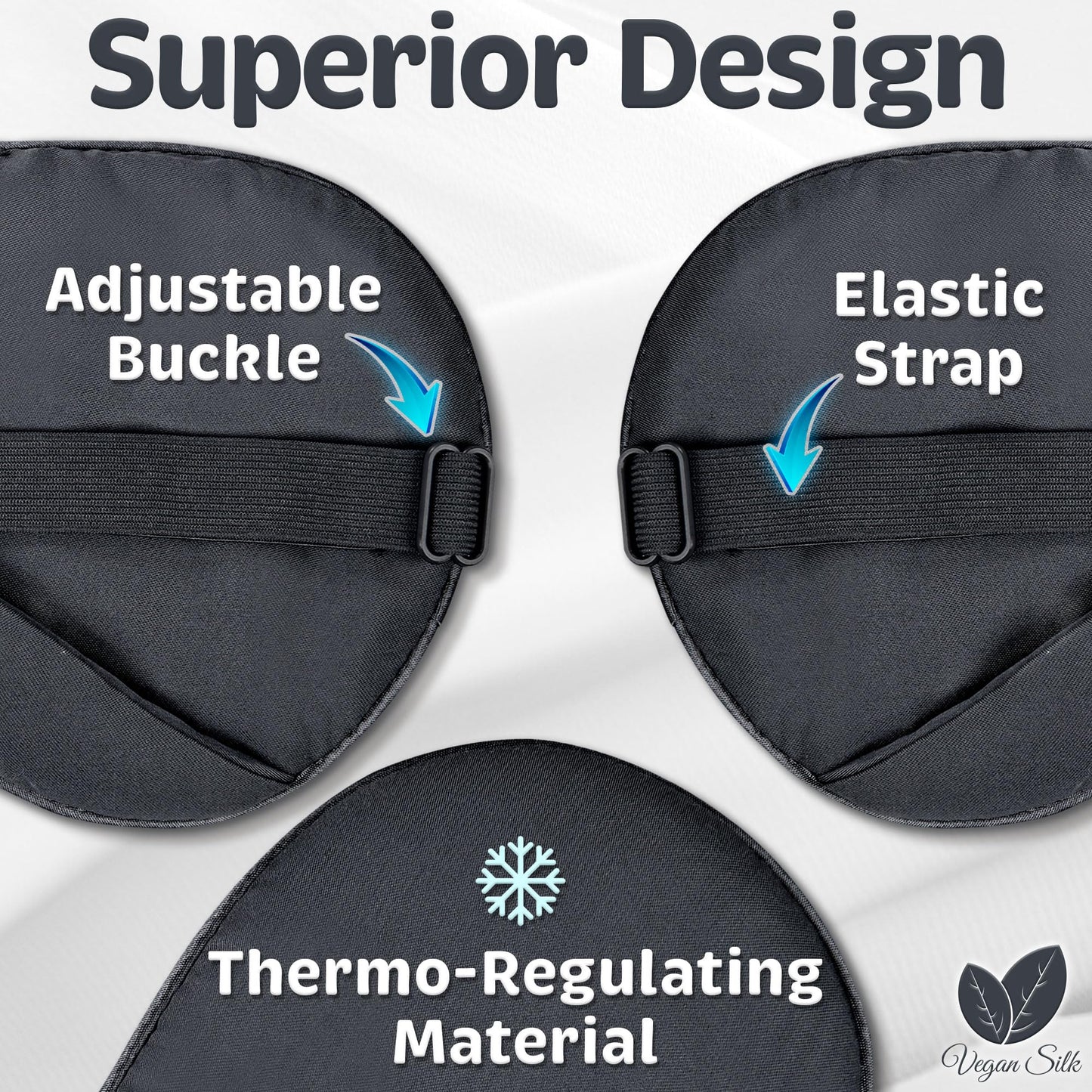 Vegan Silk - Sleep Mask - Black, 100% Tencel - Eye Mask - Blackout Blindfold for Women & Men - Reusable Eye Cover for Travel - Comfortable, Lightweight & Contoured Sleeping Shades